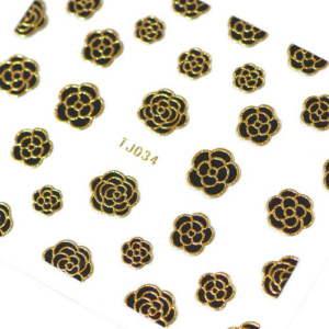 Fekete-arany virágos köröm matrica TJ034