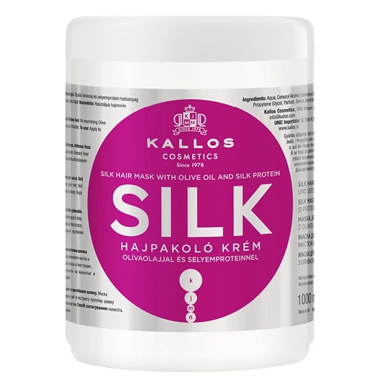 Kallos KJMN Silk hajpakolás olívaolajjal és selyemproteinnel száraz élettelen hajra1000ml