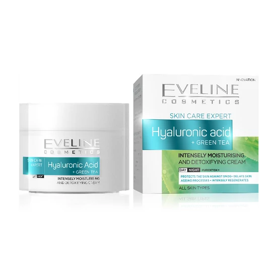 Eveline SKIN CARE EXPERT HIALURONSAV + ZÖLD TEA Hidratáló és Detoxikáló krém 50ml