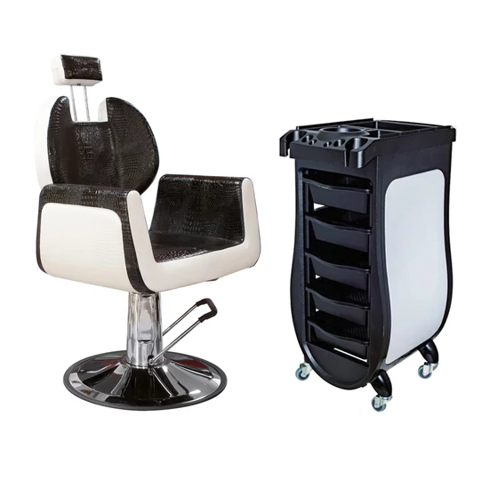 Fekete-Fehér fodrász bútor szett 2db