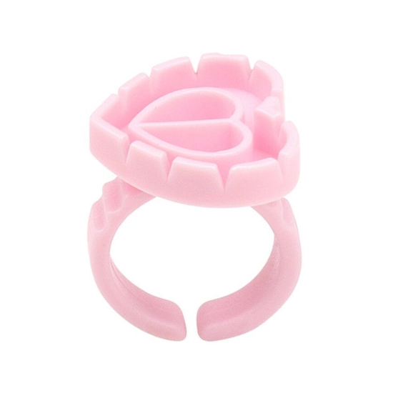 Long Lashes ragasztótartó gyűrű volume technikához - rózsaszín, szivecskés (10db)