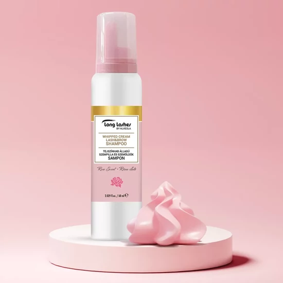 Long Lashes tejszínhab állagú szempilla-és szemöldök sampon - Rózsa illatú 100ml