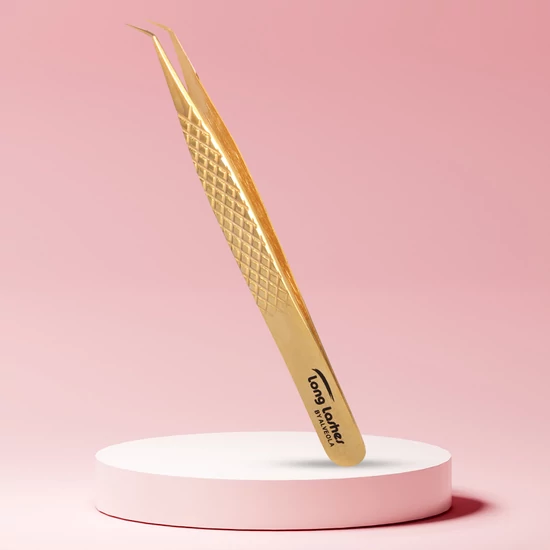 Long Lashes szempilla csipesz hajlított - arany, 12cm