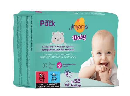 JimJams Baby nedves popsitörlőkendő multipack - illatmentes 3x52db