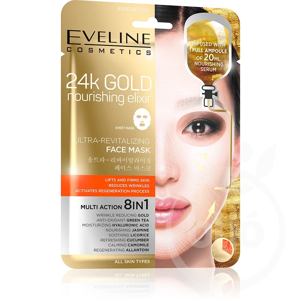 Eveline Multi aktív 8in1 textil acmaszk 24K arannyal