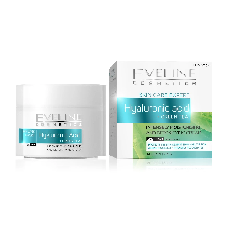 Eveline SKIN CARE EXPERT HIALURONSAV + ZÖLD TEA Hidratáló és Detoxikáló krém 50ml