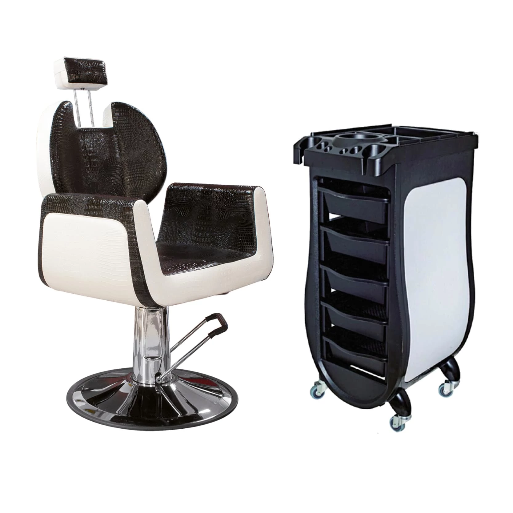 Fekete-Fehér fodrász bútor szett 2db